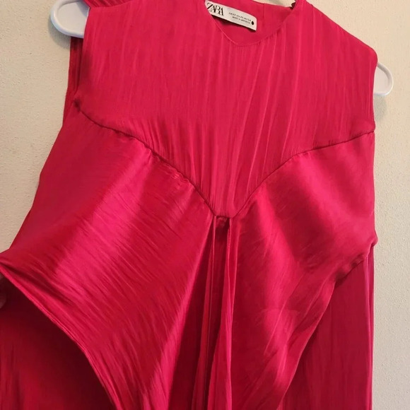 Zara 100% Polyester Maxi Dress Women Size XS Red V-Neck Sleeveless Zip - Picture 10 of 11